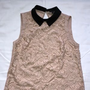 Color block collar lace tank